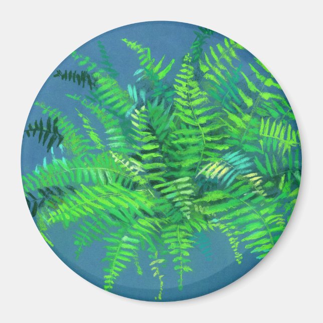 Aimant Feuilles de fougères, design floral, verdure, bleu (Devant)