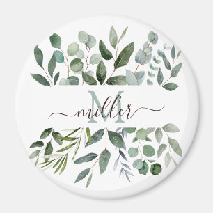 Aimant Feuilles de Monogramme Vert Sauge Eucalyptus  