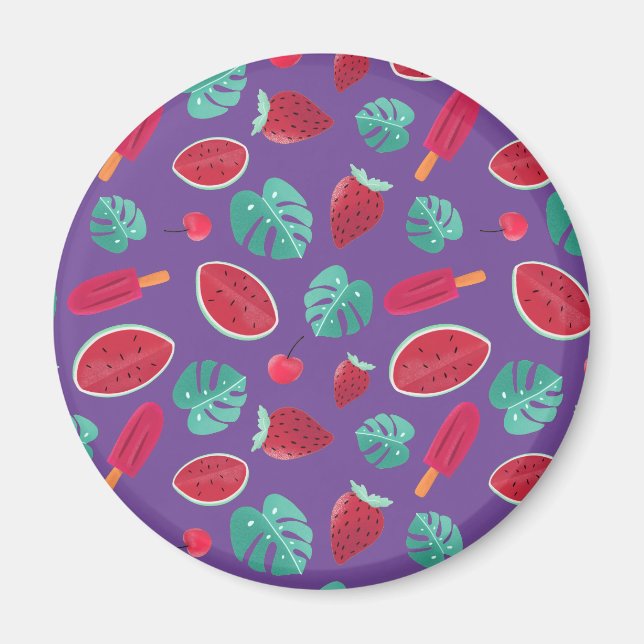 Aimant Feuilles de pavot, cerise, fraise et pastèque (Devant)