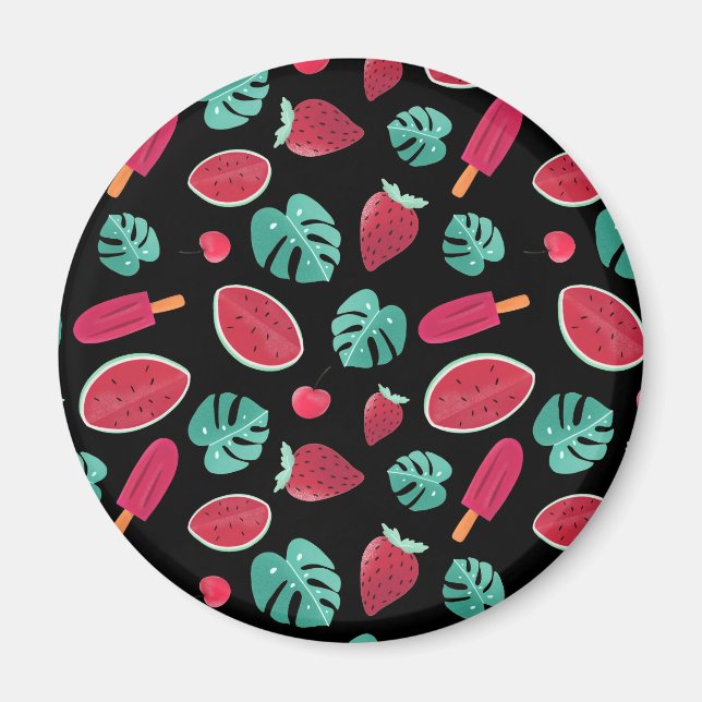 Aimant Feuilles de pavot, cerise, fraise et pastèque (Devant)