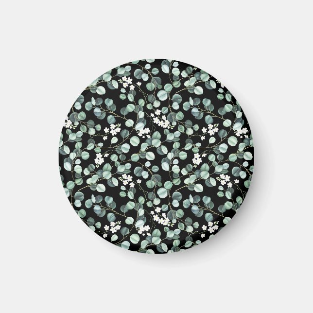 Aimant Feuilles d'Eucalyptus : Motif de fleurs blanches (Devant)