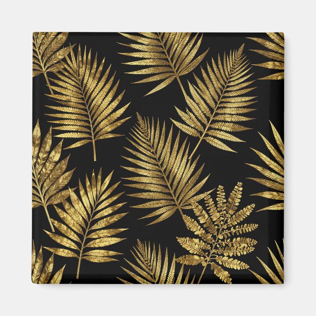 Aimant Feuilles Tropicales Dorées Motif Luxe (Devant)