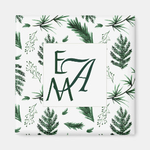 Aimant Feuilles verts de forêt 3 Monogrammes Décor pour j