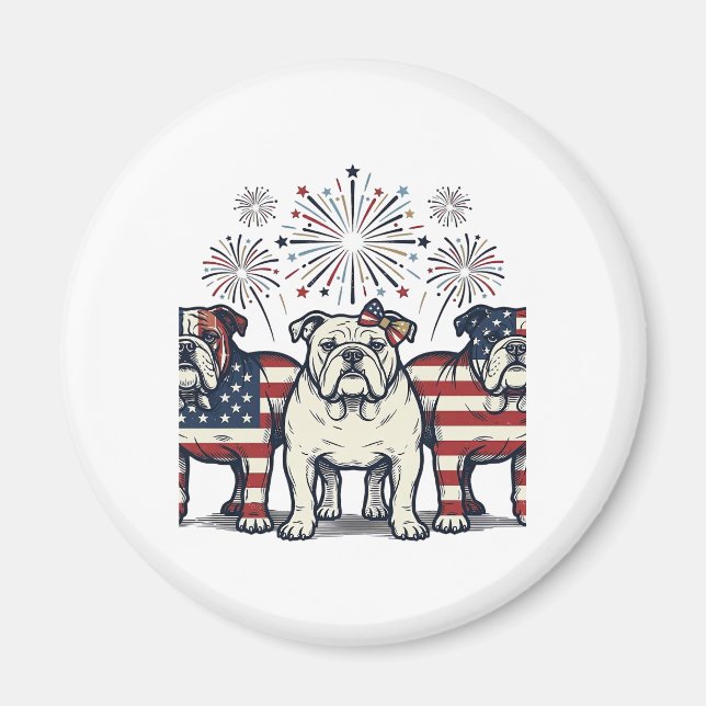 Aimant Feux d'artifice de Bouledogue patriotique Gravure  (Devant)