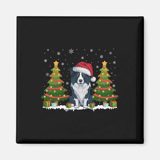 Aimant Feux de Noël Frontière Collie Chien Santa Chapel N (Devant)