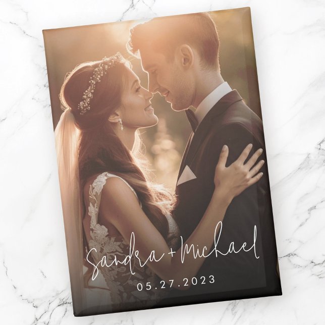 Aimant fiançailles mariage nom du couple date photo (Wedding engagement couple names date photo magnet)
