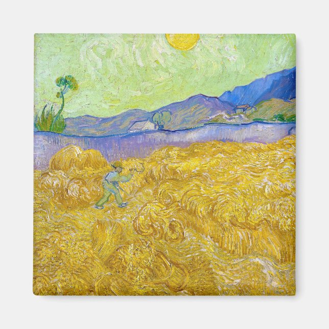 Aimant Fibres de blé avec faucheuse à Sunrise Van Gogh (Devant)