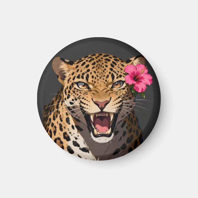 Aimant Fierce Leopard Pink Flower Keychain (Devant)