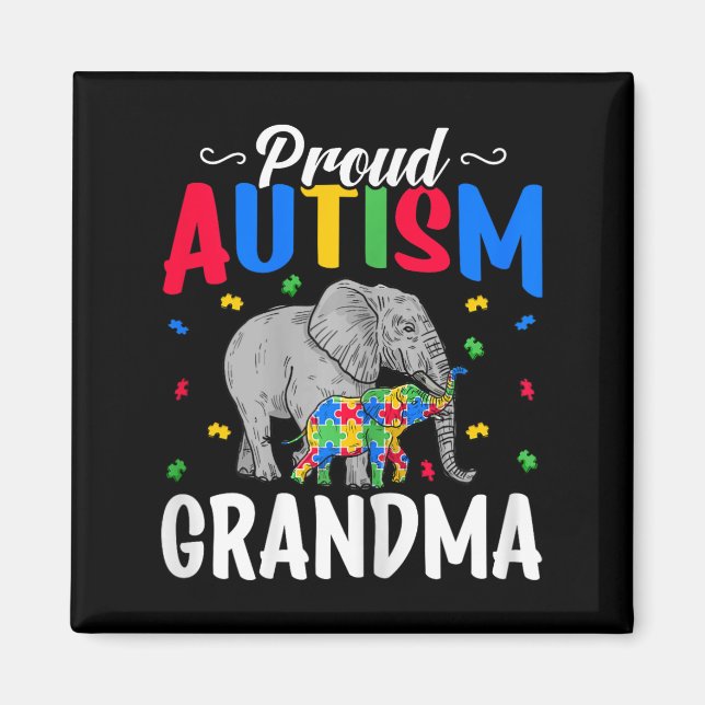 Aimant Fière autisme grand-mère - Autiste éléphant Autism (Devant)