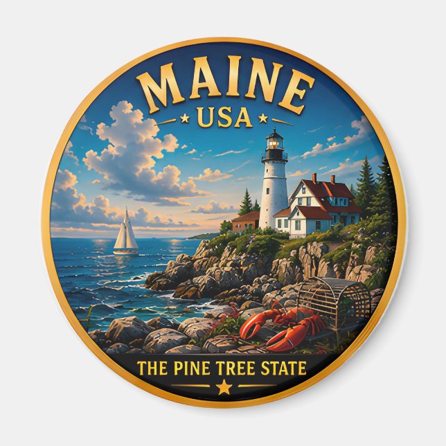 Aimant Fierté côtière de l'État du pin du Maine 🌲 (Devant)