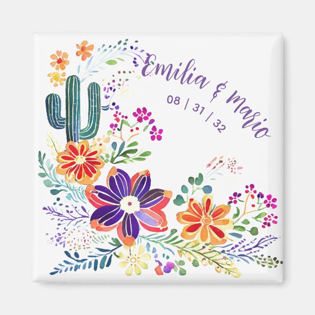 Aimant FIESTA Cactus Artisanat Floral Personnalisé (Devant)