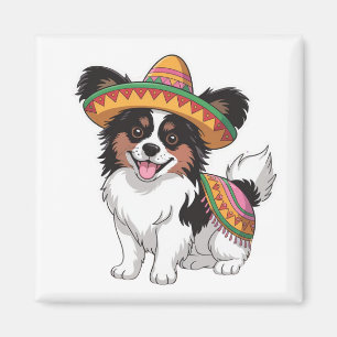 Aimant Fiesta Papillon Chien portant Sombrero et Sarape