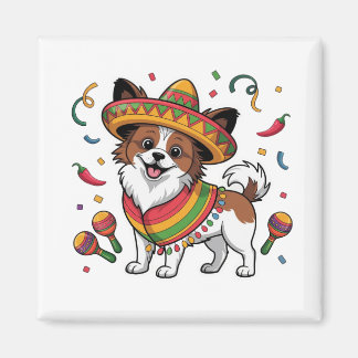 Aimant Fiesta Papillon Chien portant Sombrero et Sarape