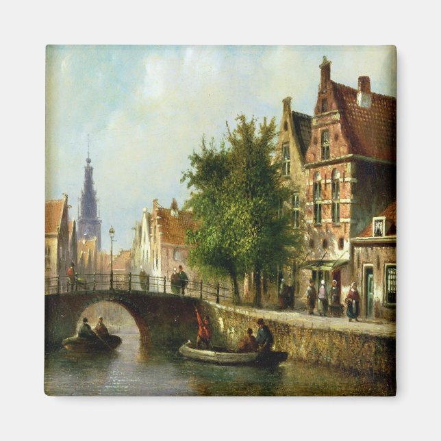 Aimant Figures on a Canal, Amsterdam (oil on panel) (Devant)