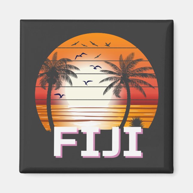 Aimant Fiji Vintage Palm Trees Summer Beach (Devant)