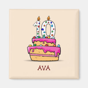 Aimant Fille 10e anniversaire, 10 sur le gâteau rose doux