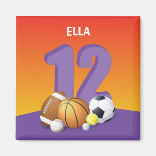 Aimant Fille 12e anniversaire des balles de sport