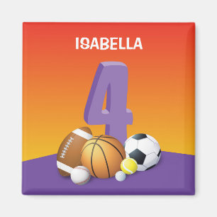 Aimant Fille 4e anniversaire des balles de sport