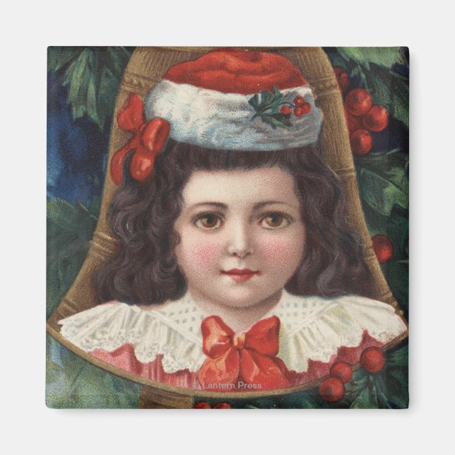 Aimant Fille à Santa Hat dans Bell (Devant)