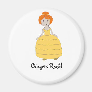 Aimant Fille à tête rouge en robe jaune"Gingers Rock!" Ma