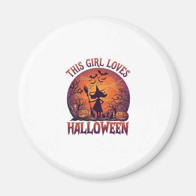 Aimant Fille aime Halloween Sorcière Citrouilles Chauves- (Devant)