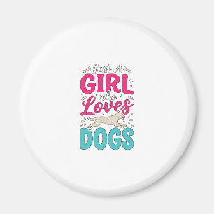 Aimant Fille aime les chiens Gravure vintage typographie