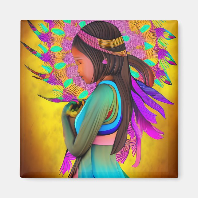 Aimant Fille amérindienne peu AI Art (Devant)