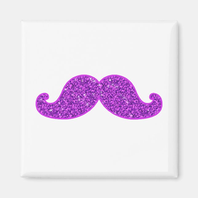 Aimant Fille amusant rétro moustache violet parties scint (Devant)