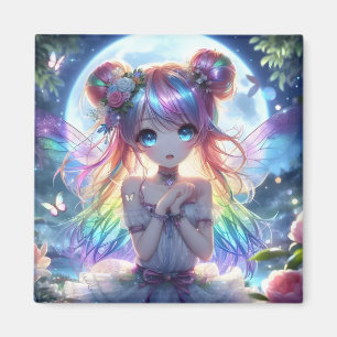 Aimant Fille Anime Cheveux Arc-en-Ciel Chantant Fée Lune