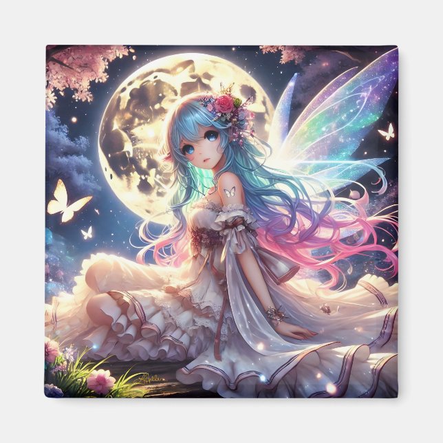 Aimant Fille Anime Princesse Fée de la Lune dans un Jardi (Devant)