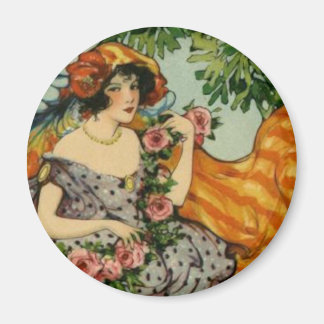 Aimant Fille Art Nouveau avec fleurs