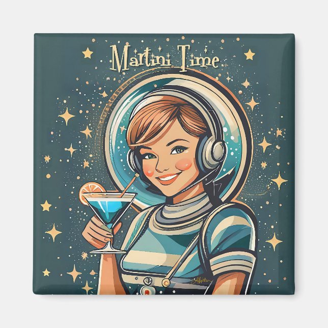 Aimant Fille Astro Rétro Futuriste Temps Martini (Devant)
