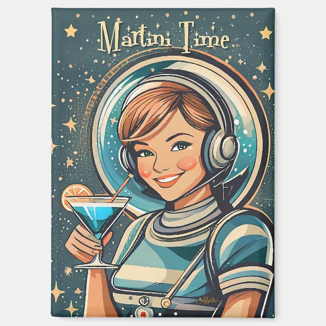 Aimant Fille Astro Rétro Futuriste Temps Martini (Recto)