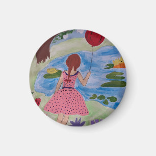 Aimant Fille au Ballon Rouge