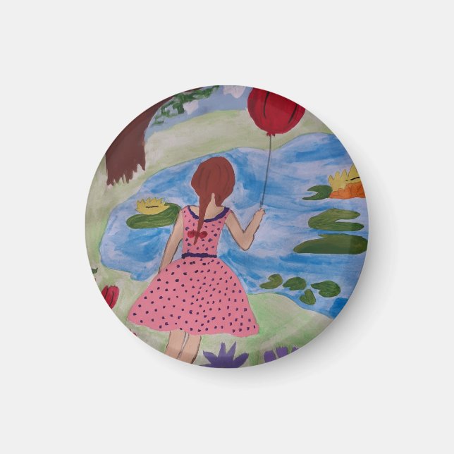 Aimant Fille au Ballon Rouge (Devant)