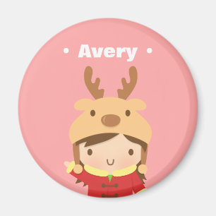 Aimant Fille au chapeau de renne mignon Enfants Christmas
