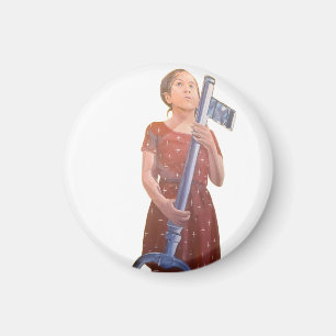 Aimant Fille avec une clé à Lima Pérou sur un bouton