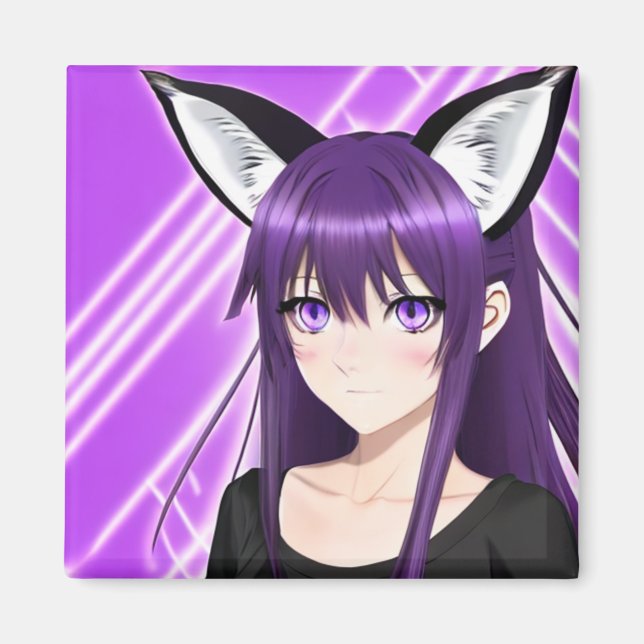 Aimant Fille d'anime aux cheveux et aux yeux violets (Devant)