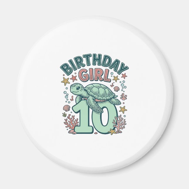 Aimant Fille d'anniversaire 10 Tortue de mer Gravure vint (Devant)