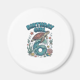 Aimant Fille d'anniversaire 6 Tortue de mer Conception de
