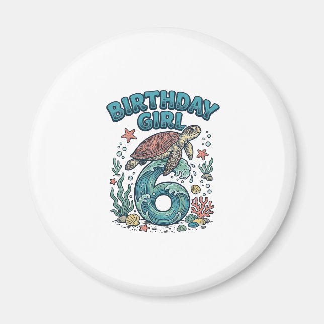 Aimant Fille d'anniversaire 6 Tortue de mer Conception de (Devant)