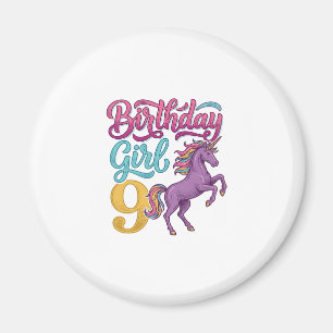 Aimant Fille d'anniversaire 9 Licorne Dessin de gravure v