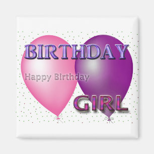 Aimant Fille d'anniversaire joyeuse Ballons d'anniversair