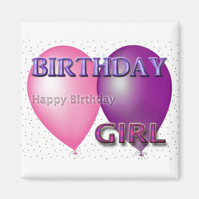 Aimant Fille d'anniversaire joyeuse Ballons d'anniversair (Devant)