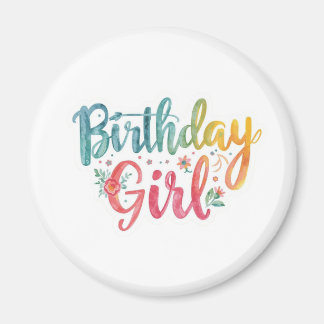 Aimant Fille d'anniversaire Texte Arc-en-ciel