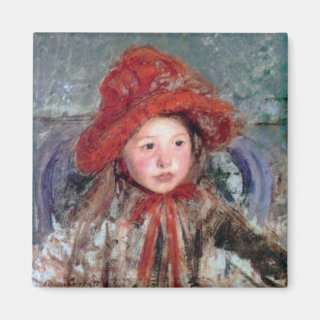 Aimant Fille dans un grand Casquette rouge, Mary Cassatt (Devant)