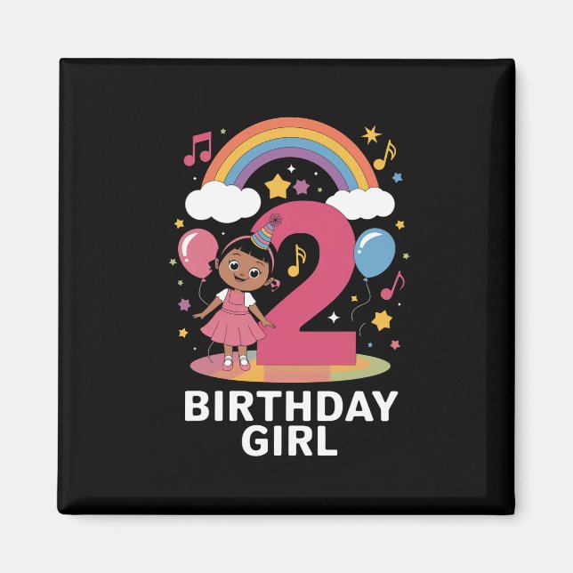 Aimant Fille de deux ans anniversaire Fille mignonne 2ème (Devant)