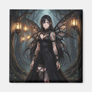 Aimant Fille de Fée d'Anime Gothique dans une Forêt Encha