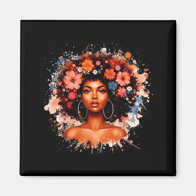 Aimant Fille de fleurs aux cheveux afro Histoire noire Fe (Devant)