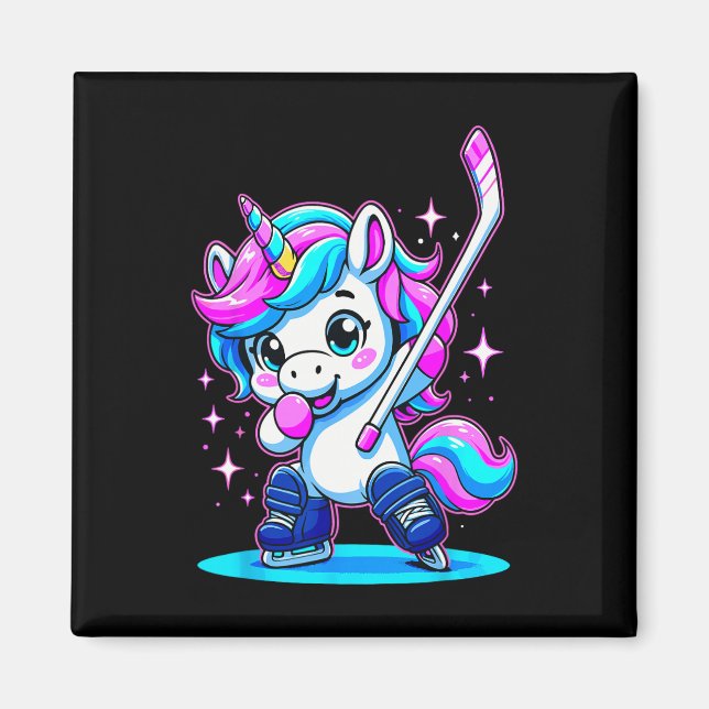 Aimant Fille de hockey sur glace faisant le dab unicorne  (Devant)